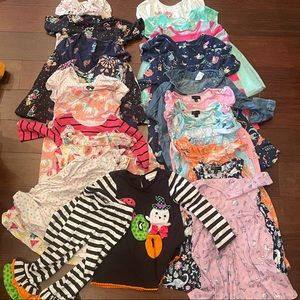 Lot of 21 dresses and one Halloween outfit. All size 4. Various brands.